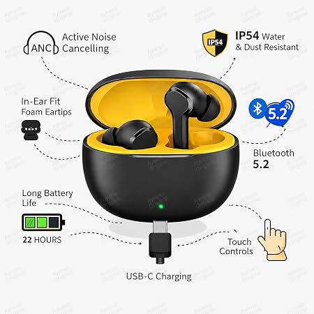 Compatible with Realme Buds T110 Earphones, AI ENC Technology, Rich Bass, Wireless Audio (Black)