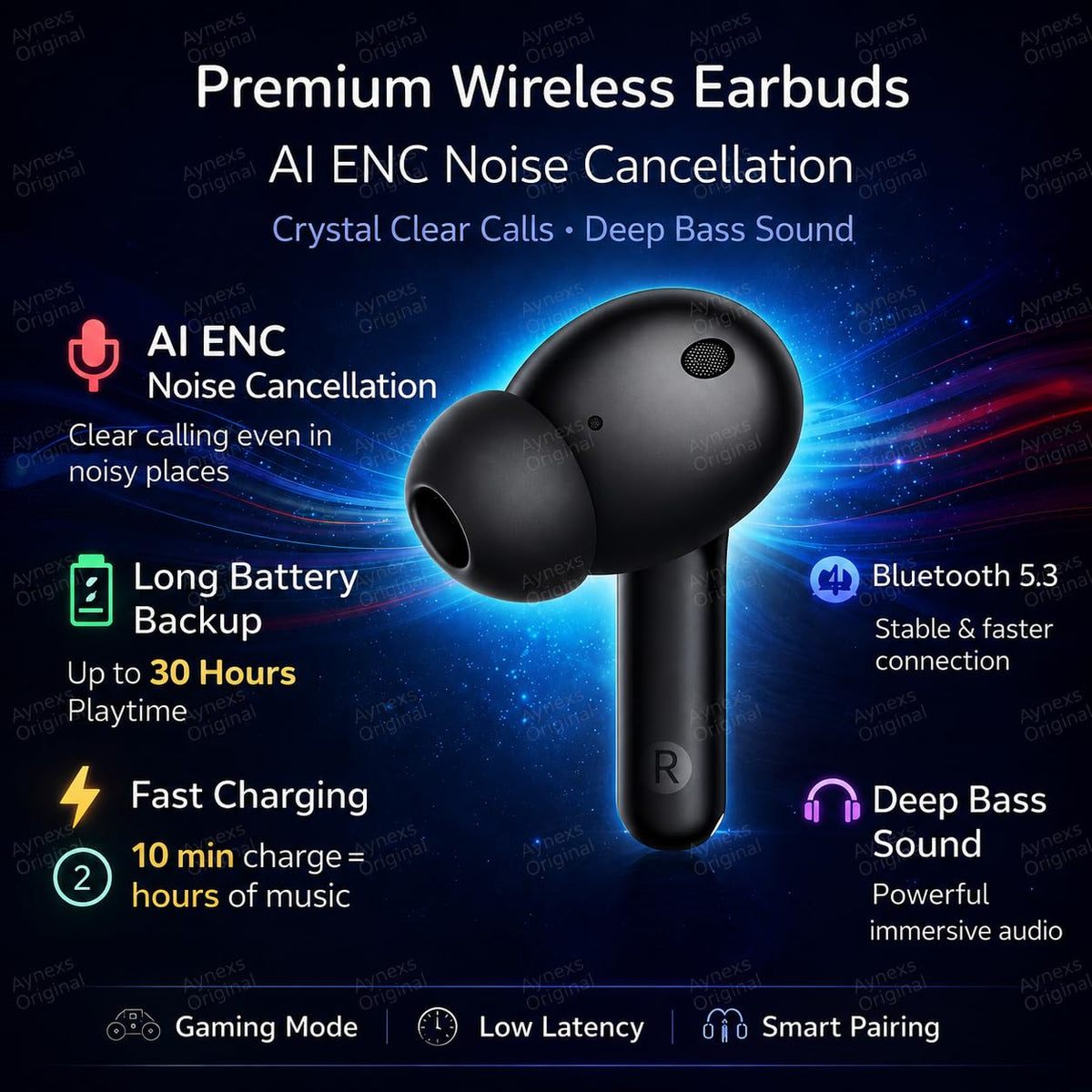 Compatible with Realme Buds T110 Earphones, AI ENC Technology, Rich Bass, Wireless Audio (Black)